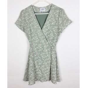 J.O.A. Wrap Dress Size Small Ditsy Floral Sage Green White Feminine Cottagecore